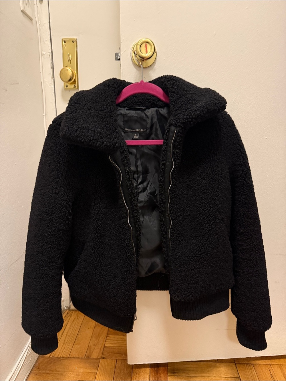 Banana Republic Black Teddy Sherpa Bomber Jacket